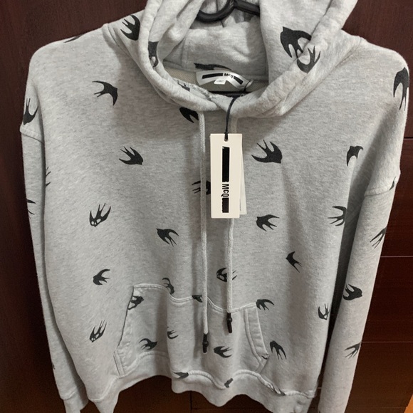 McQ Alexander McQueen Grey Hoodie with Bird Print - Picture 2 of 4